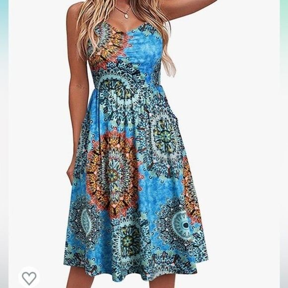 Dresses & Skirts - SALE✨ Blue A-Line Spaghetti Strap Sling Summer Casual Dress w/ Pockets - Size L